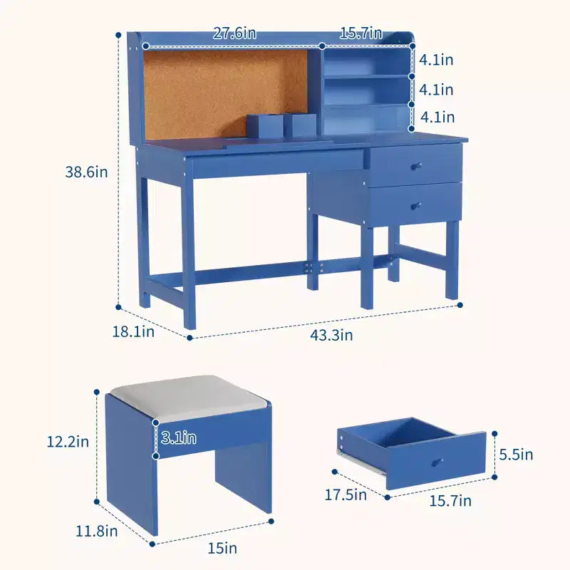 Ensemble bureau et chaise pour enfant, table d'étude en bois avec plateau inclinable réglable, tiroirs