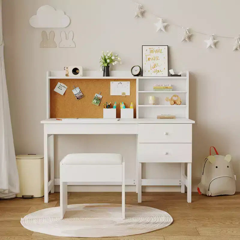 Ensemble bureau et chaise pour enfant, table d'étude en bois avec plateau inclinable réglable, tiroirs