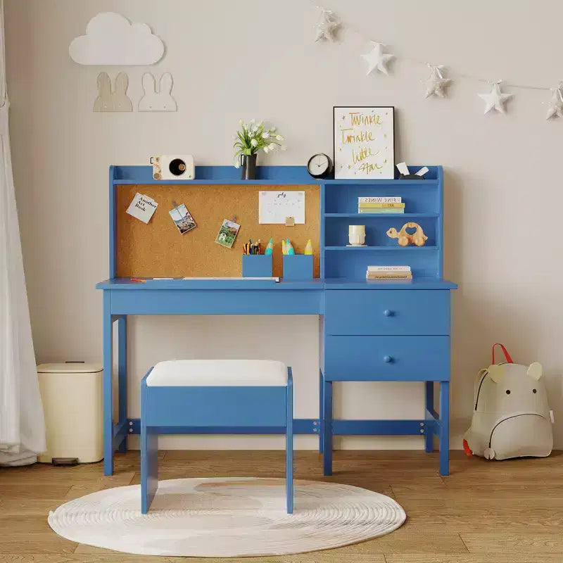 Ensemble bureau et chaise pour enfant, table d'étude en bois avec plateau inclinable réglable, tiroirs