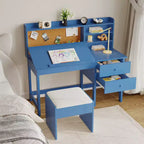 Ensemble bureau et chaise pour enfant, table d'étude en bois avec plateau inclinable réglable, tiroirs