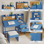 Ensemble bureau et chaise pour enfant, table d'étude en bois avec plateau inclinable réglable, tiroirs