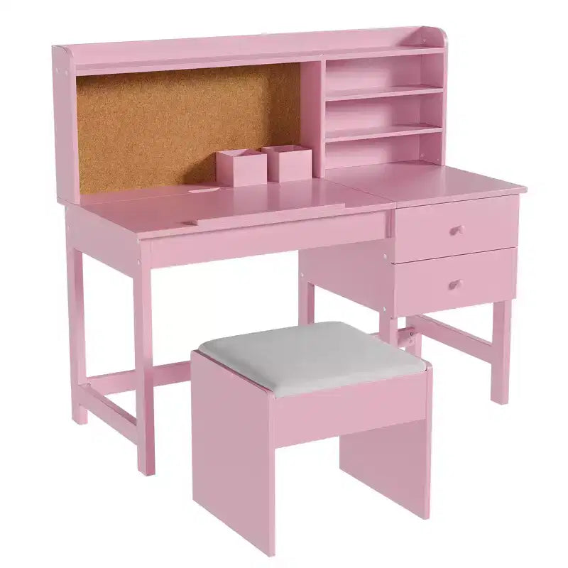 Ensemble bureau et chaise pour enfant, table d'étude en bois avec plateau inclinable réglable, tiroirs