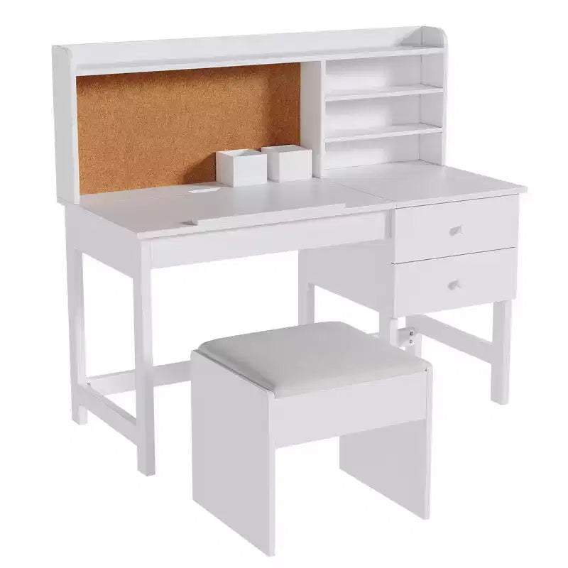 Ensemble bureau et chaise pour enfant, table d'étude en bois avec plateau inclinable réglable, tiroirs