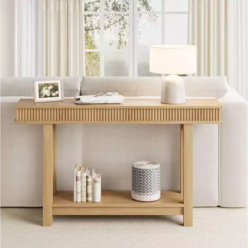 GustoWave Table console cannelée de ferme – Table d'entrée en bois à 2 niveaux avec étagère de rangement, table de canapé derrière le canapé pour entrée, salon