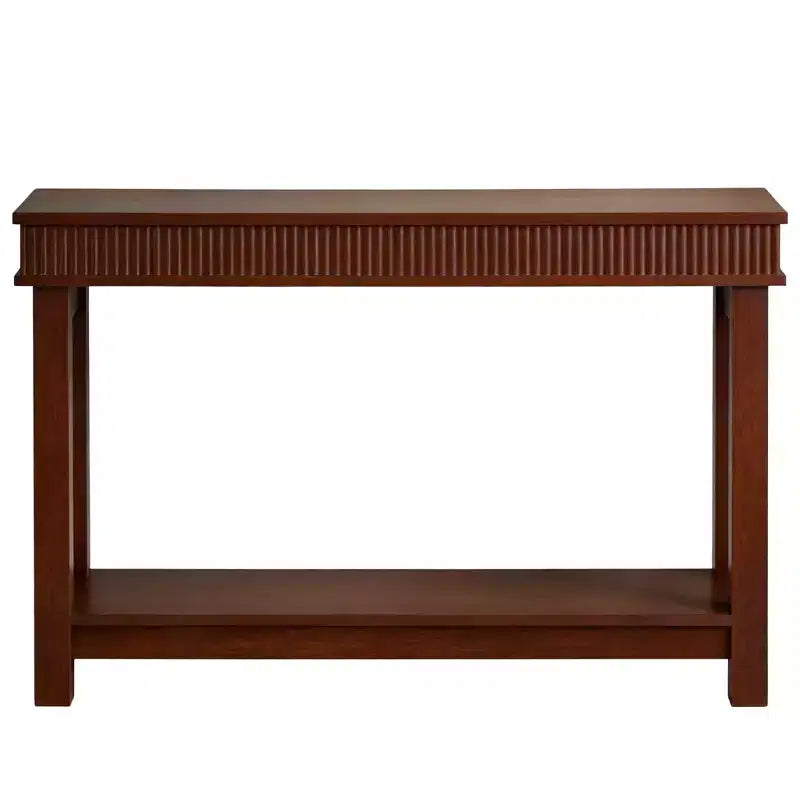 GustoWave Farmhouse Fluted Console Table - 2 Tier Wooden Entryway Table with Shelf Storage, Sofa Table Behind Couch for Entrance, Living Room