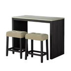 Ensemble de salle à manger 3 pièces GDFStudio Hudson en bois avec plateau en travertin de style transitionnel et tabourets rembourrés capitonnés de couleur biscuit
