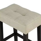 Ensemble de salle à manger 3 pièces GDFStudio Hudson en bois avec plateau en travertin de style transitionnel et tabourets rembourrés capitonnés de couleur biscuit