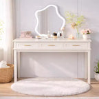 Cream White Makeup Vanity Desk Dressing Table with 3 Drawers, Office Writing Desk Entryway Console Table Storage Accent Table, No Mirror - ModernLuxe