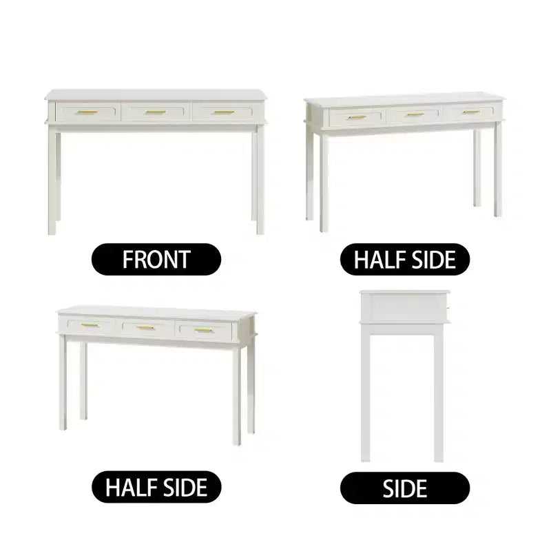 Coiffeuse blanc crème avec 3 tiroirs, bureau d'écriture, console d'entrée, table d'appoint de rangement, sans miroir - ModernLuxe