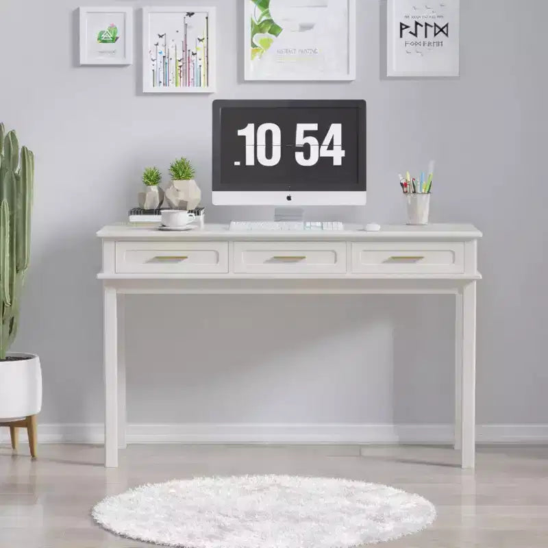 Coiffeuse blanc crème avec 3 tiroirs, bureau d'écriture, console d'entrée, table d'appoint de rangement, sans miroir - ModernLuxe