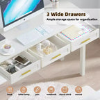 Coiffeuse blanc crème avec 3 tiroirs, bureau d'écriture, console d'entrée, table d'appoint de rangement, sans miroir - ModernLuxe