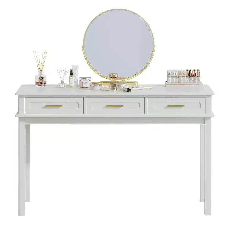 Coiffeuse blanc crème avec 3 tiroirs, bureau d'écriture, console d'entrée, table d'appoint de rangement, sans miroir - ModernLuxe