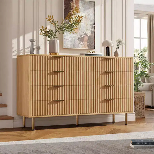 8-Drawer Dresser for Bedroom, 55 Wide Modern Wooden Chest of Drawers with Metal Handles, Anti-Tip Design, Sturdy Storage Organizer for Living Room