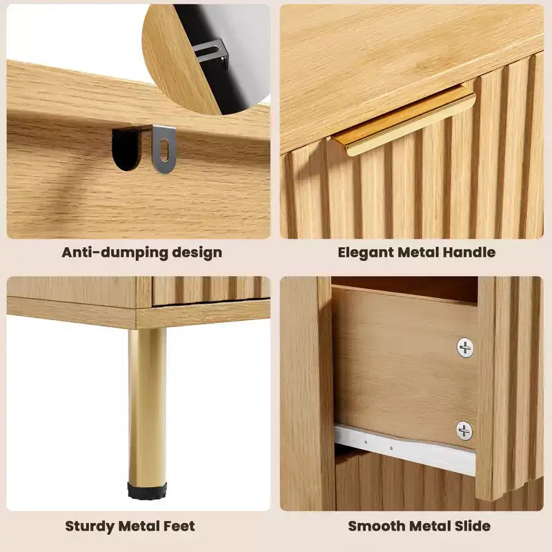 Commode 8 tiroirs pour chambre à coucher, 55 po de large, en bois moderne avec poignées en métal, design anti-basculement, organisateur de rangement robuste pour salon