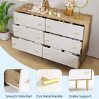 Commode en bois rustique à 6 tiroirs de 120 cm de large avec poignées barre, meuble de rangement pour chambre, salon et couloir