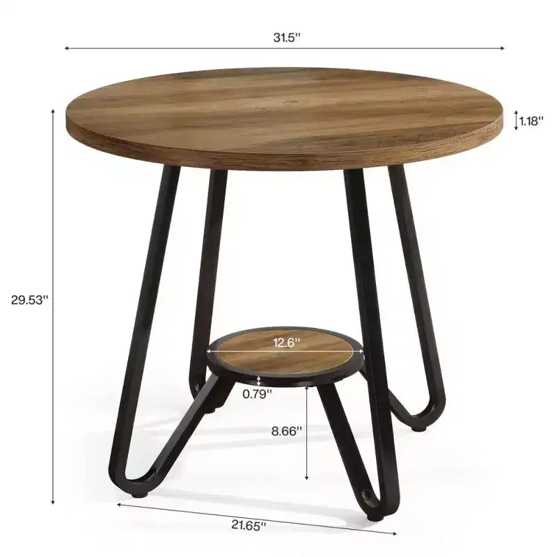 GDFStudio Ashton – Table basse ronde de 31,5 po avec étagère de rangement et base en métal