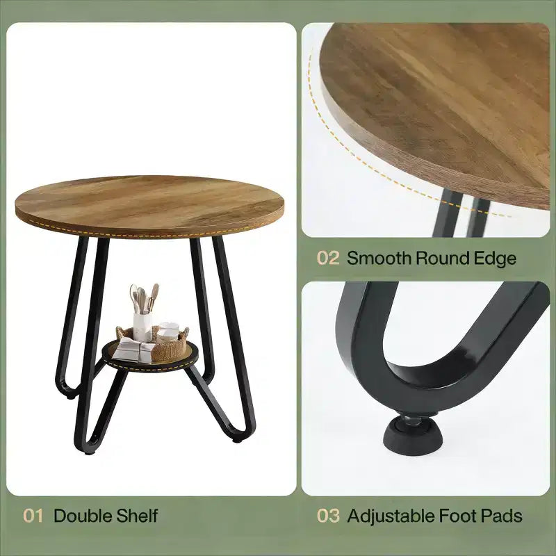 GDFStudio Ashton – Table basse ronde de 31,5 po avec étagère de rangement et base en métal
