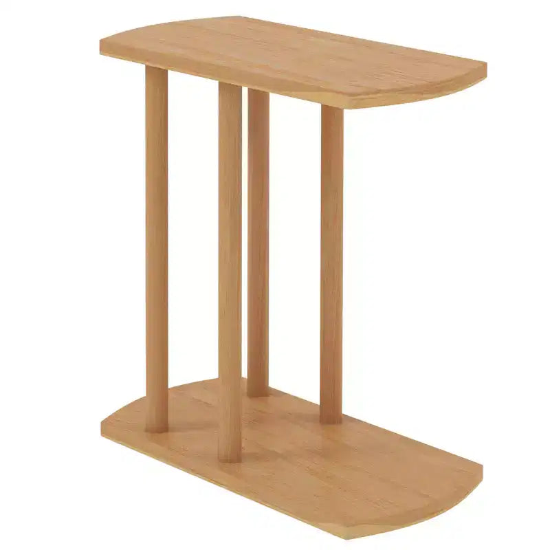 Costway Table d'appoint en Bois de Teck en Forme de C 1/2 PCS avec Plateau Épaissi et Base Robuste pour Petits Espaces