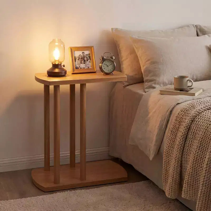 Costway Table d'appoint en Bois de Teck en Forme de C 1/2 PCS avec Plateau Épaissi et Base Robuste pour Petits Espaces