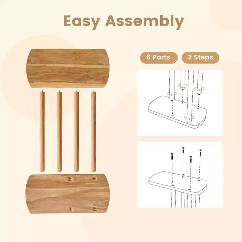 Costway Table d'appoint en Bois de Teck en Forme de C 1/2 PCS avec Plateau Épaissi et Base Robuste pour Petits Espaces