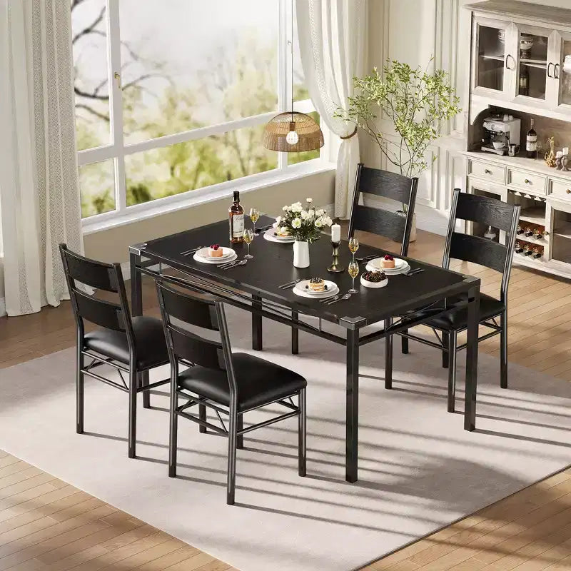 4-Person Dining Table Set with 2 Upholstered Chairs, Small Kitchen Table & Compact Bistro Set, Space-Saving Dining Furniture for Apartment