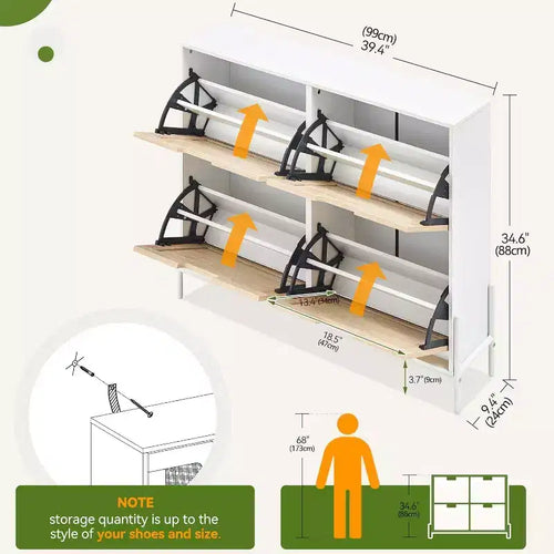 Meuble à chaussures Acekool avec deux tiroirs, organiseur à tiroirs basculants, étagère à chaussures étroite peu encombrante pour entrée ou chambre à coucher