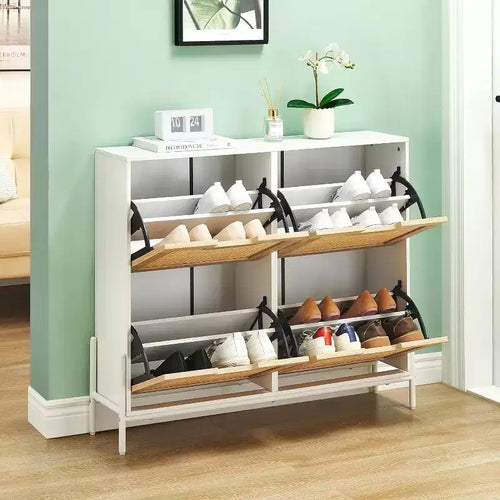 Acekool Shoe Cabinet with Two Drawers, Flip Drawer Organizer, Space Saving Narrow Shoe Rack for Entryway Bedroom