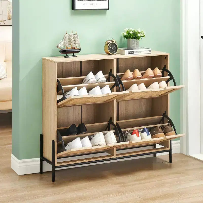 Meuble à chaussures Acekool avec deux tiroirs, organiseur à tiroirs basculants, étagère à chaussures étroite peu encombrante pour entrée ou chambre à coucher