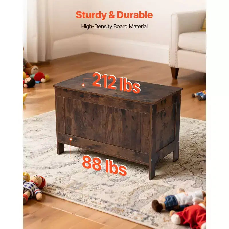 Banc de rangement pour enfants VEVOR, Coffre à jouets en bois, Grand meuble de rangement avec charnière de sécurité, Banc de rangement rétro pour tout-petits, Marron