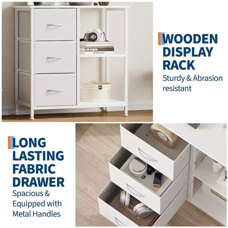 Classeur, Meuble de bureau avec 3 tiroirs et 2 compartiments ouverts, Meuble à tiroirs étanche, Support d'imprimante, Armoire à dossiers avec pieds réglables