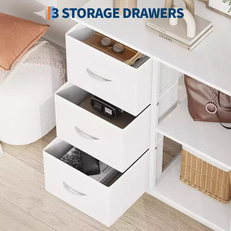 Classeur, Meuble de bureau avec 3 tiroirs et 2 compartiments ouverts, Meuble à tiroirs étanche, Support d'imprimante, Armoire à dossiers avec pieds réglables