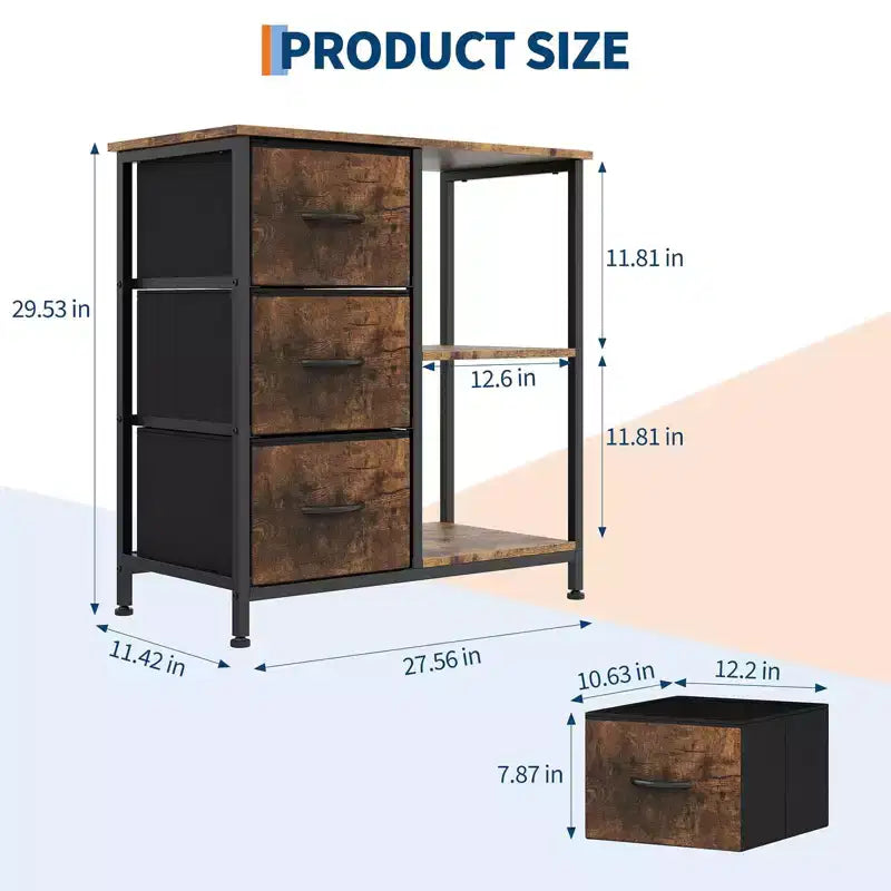 Classeur, Meuble de bureau avec 3 tiroirs et 2 compartiments ouverts, Meuble à tiroirs étanche, Support d'imprimante, Armoire à dossiers avec pieds réglables