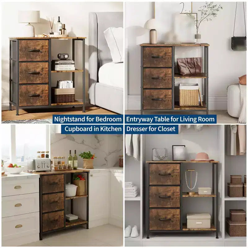 Classeur, Meuble de bureau avec 3 tiroirs et 2 compartiments ouverts, Meuble à tiroirs étanche, Support d'imprimante, Armoire à dossiers avec pieds réglables