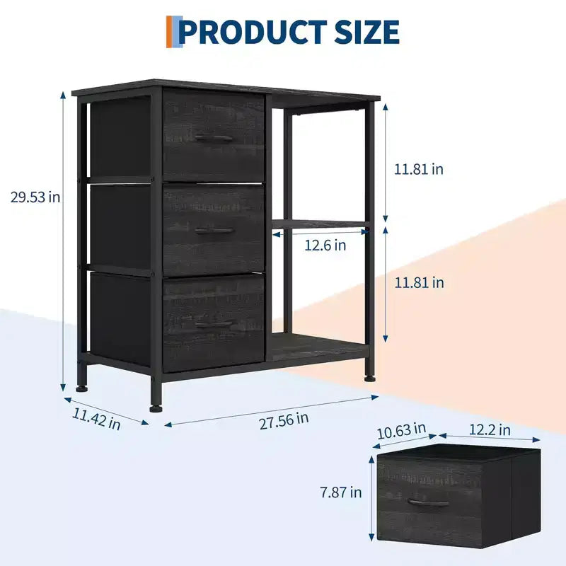 Classeur, Meuble de bureau avec 3 tiroirs et 2 compartiments ouverts, Meuble à tiroirs étanche, Support d'imprimante, Armoire à dossiers avec pieds réglables