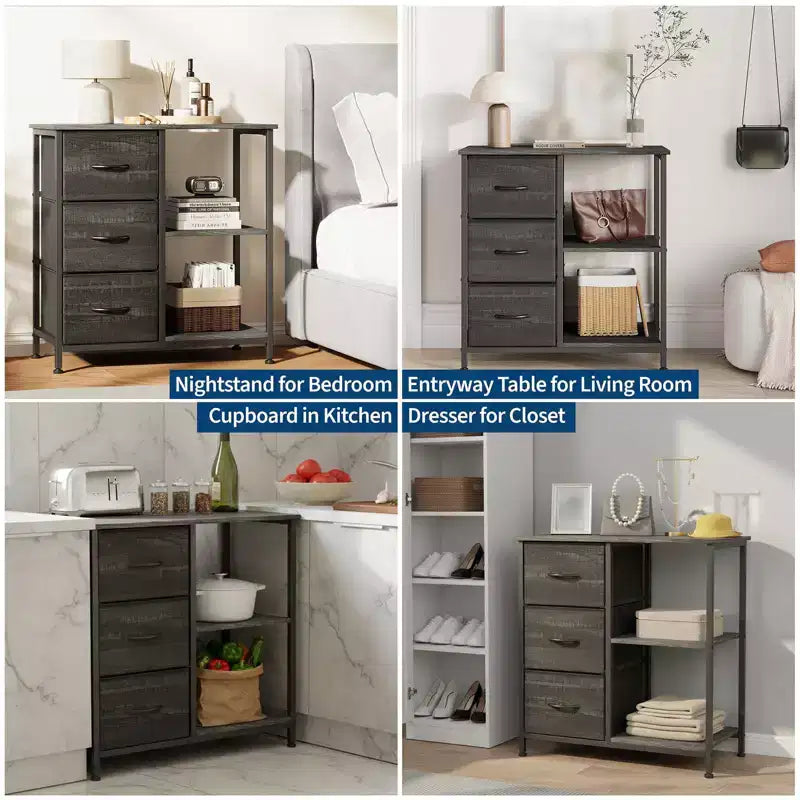 Classeur, Meuble de bureau avec 3 tiroirs et 2 compartiments ouverts, Meuble à tiroirs étanche, Support d'imprimante, Armoire à dossiers avec pieds réglables