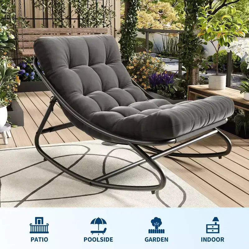 Fauteuil à bascule surdimensionné, cadre métallique robuste, capacité de 180 kg, chaise longue à bascule confortable, pour véranda, jardin, salon