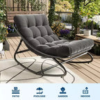 Fauteuil à bascule surdimensionné, cadre métallique robuste, capacité de 180 kg, chaise longue à bascule confortable, pour véranda, jardin, salon