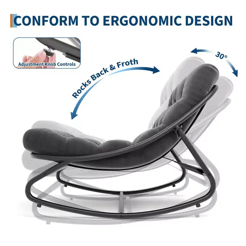 Fauteuil à bascule surdimensionné, cadre métallique robuste, capacité de 180 kg, chaise longue à bascule confortable, pour véranda, jardin, salon