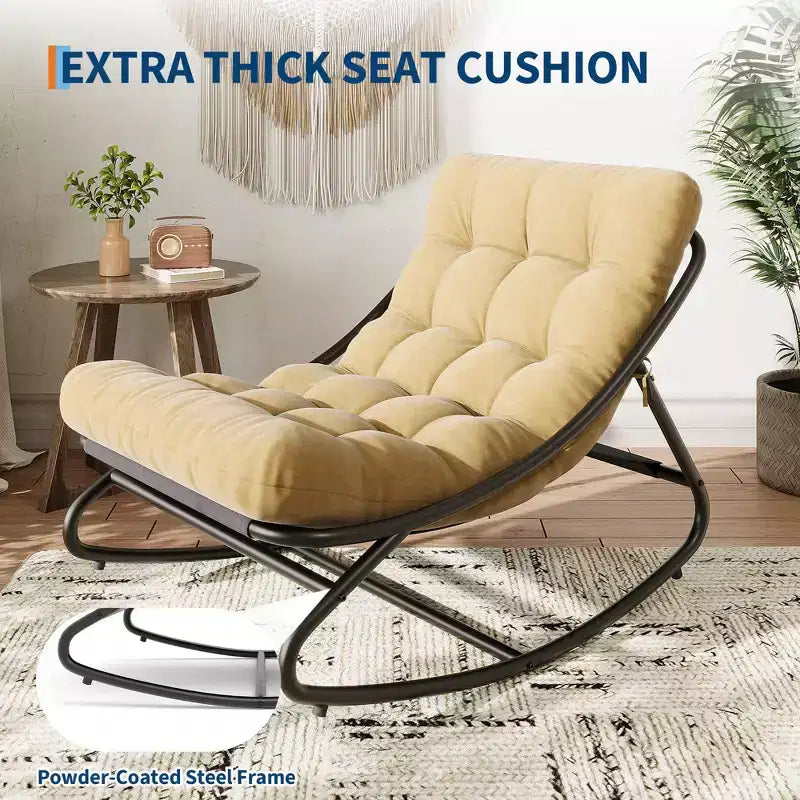 Fauteuil à bascule surdimensionné, cadre métallique robuste, capacité de 180 kg, chaise longue à bascule confortable, pour véranda, jardin, salon