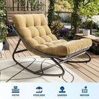 Fauteuil à bascule surdimensionné, cadre métallique robuste, capacité de 180 kg, chaise longue à bascule confortable, pour véranda, jardin, salon