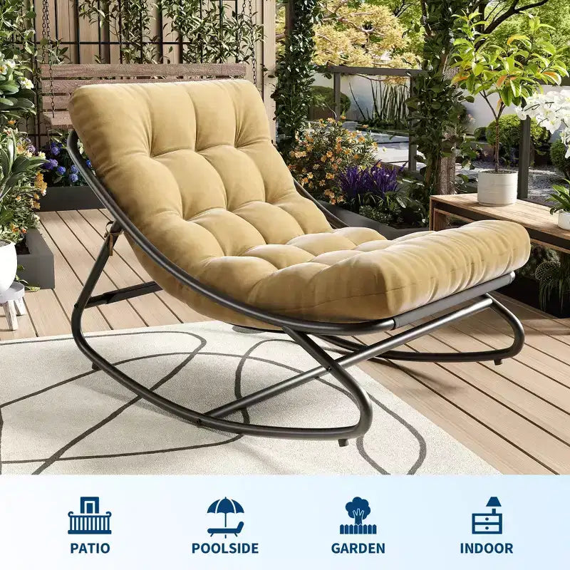 Fauteuil à bascule surdimensionné, cadre métallique robuste, capacité de 180 kg, chaise longue à bascule confortable, pour véranda, jardin, salon
