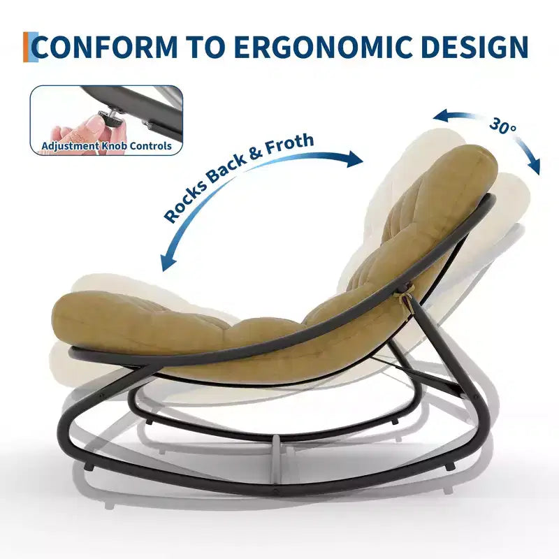 Fauteuil à bascule surdimensionné, cadre métallique robuste, capacité de 180 kg, chaise longue à bascule confortable, pour véranda, jardin, salon