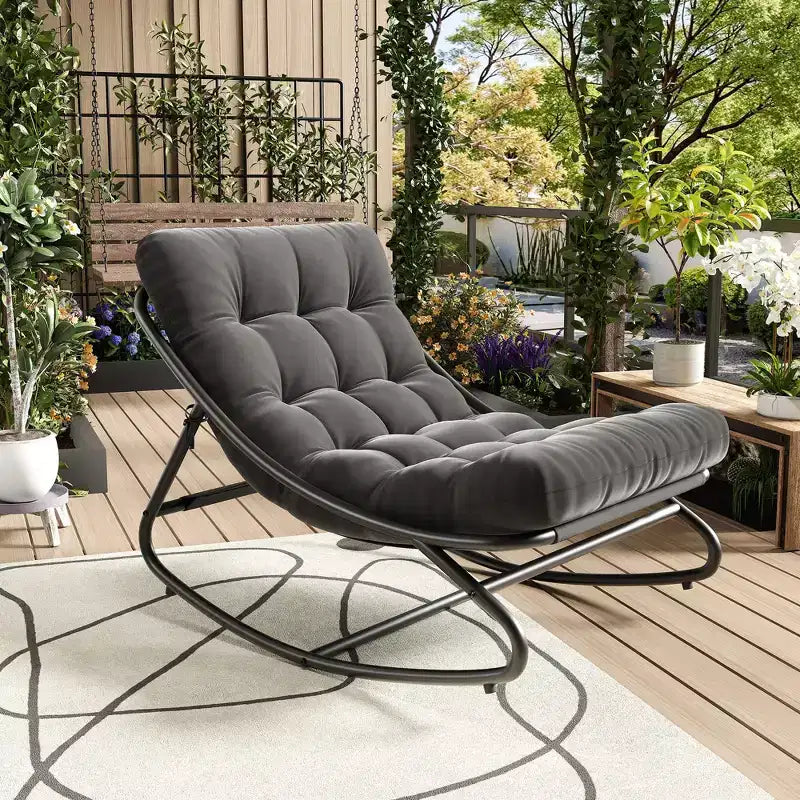 Fauteuil à bascule surdimensionné, cadre métallique robuste, capacité de 180 kg, chaise longue à bascule confortable, pour véranda, jardin, salon