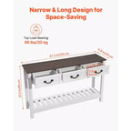 VEVOR Table console 47 po, Bureau de ferme derrière le canapé avec tiroirs et étagère de rangement inférieure, Table de canapé étroite rectangulaire en bois, Marron et blanc