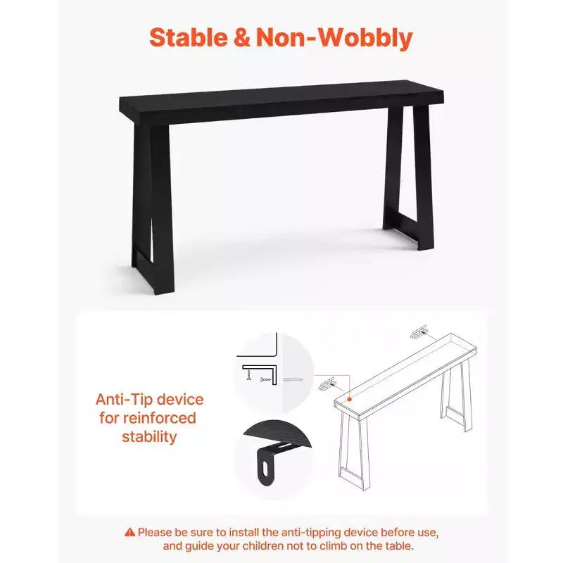 VEVOR Table console de 56 po, bureau moderne derrière le canapé, table d'entrée rectangulaire en bois, table d'appoint longue et étroite, idéale pour le couloir, noir