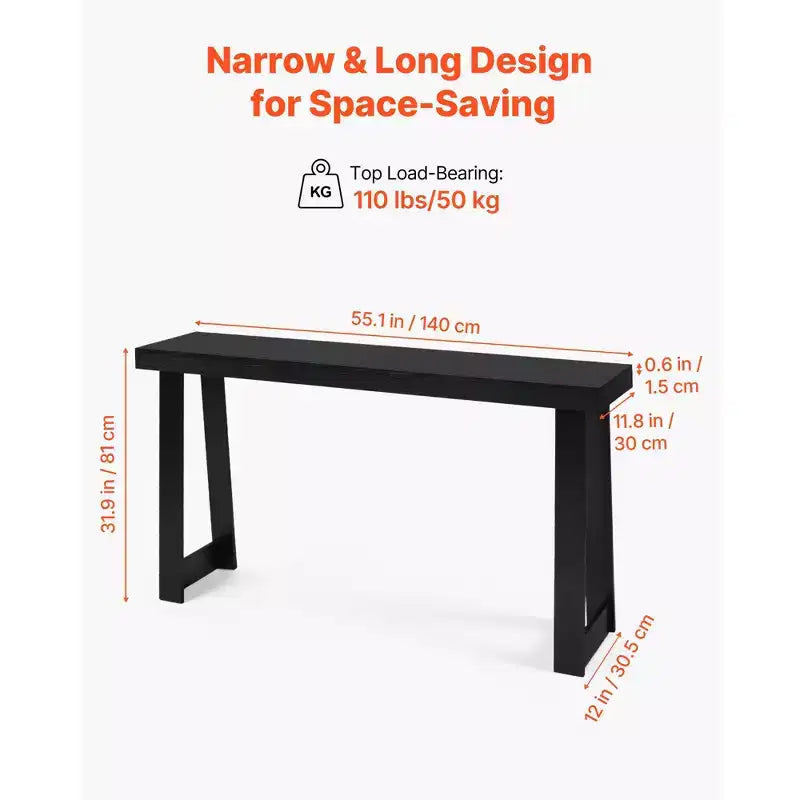 VEVOR Table console de 56 po, bureau moderne derrière le canapé, table d'entrée rectangulaire en bois, table d'appoint longue et étroite, idéale pour le couloir, noir