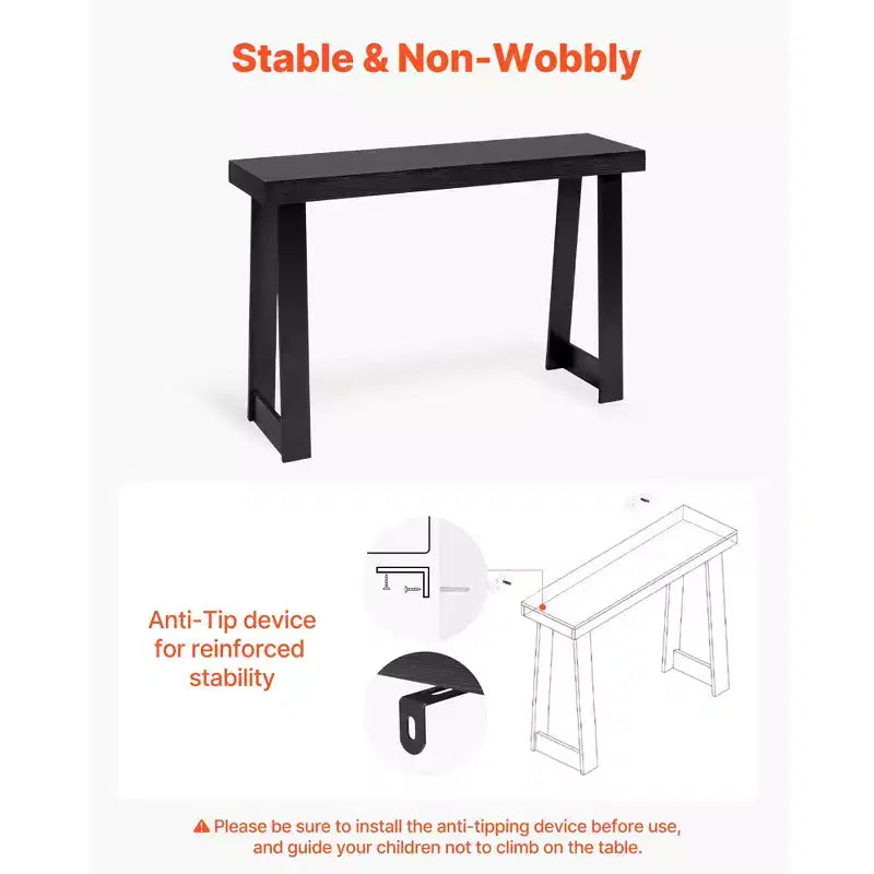 VEVOR Console 46 pouces, Bureau moderne derrière le canapé, Table d'entrée rectangulaire en bois, Table de canapé longue et étroite, Support d'appoint pour couloir, Noir