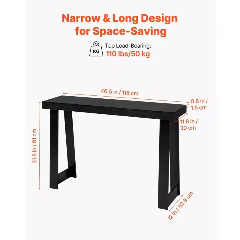 VEVOR Console 46 pouces, Bureau moderne derrière le canapé, Table d'entrée rectangulaire en bois, Table de canapé longue et étroite, Support d'appoint pour couloir, Noir