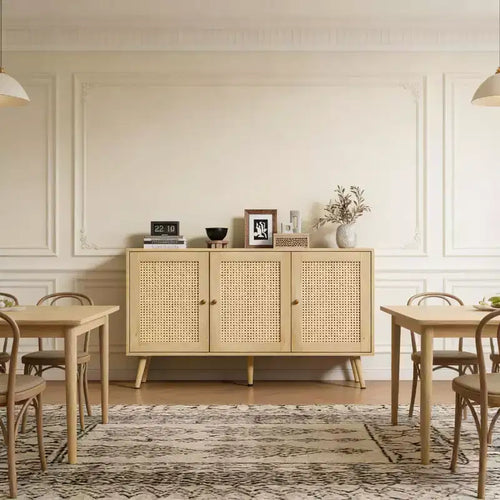 47.2 Rattan Sideboard with 3 Doors for Kitchen, Living Room, Entryway, Dining Room