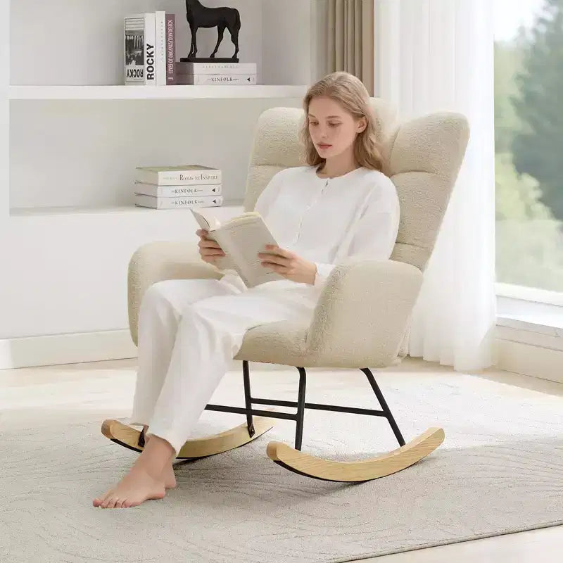 Fauteuil à bascule moderne et rembourré à dossier haut, fauteuil inclinable et planeur avec coussin moelleux pour adultes, parfait pour le salon et la chambre à coucher
